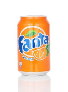 Kragujevac, Serbia - January 19, 2016: Can of Fanta Orange isolated on white background. Fanta made carbonated soft drink.
